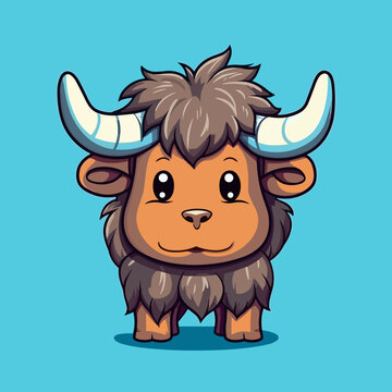 recommend clip art: Buffalo. Cute little cartoon kawaii anime character. domestic Pet. wild  Animal. Flat vector illustration clipart for children