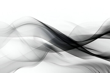Abstract background with smooth curved lines, layered translucency. Light gray and black decorative background.