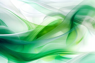 Abstract background with smooth curved lines, layered translucency. Light green and emerald decorative background.