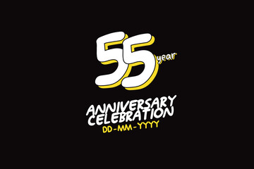 55th, 55 years, 55 year anniversary with white character with yellow shadow on black background-vector