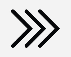 Triple Right Arrow Icon. Next Skip Forward Navigation Direction Black White. Road Traffic Sign Symbol Illustration Artwork Graphic Clipart EPS Vector