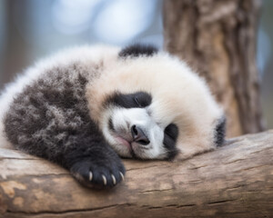 Cute panda eating bamboo. Generative AI.