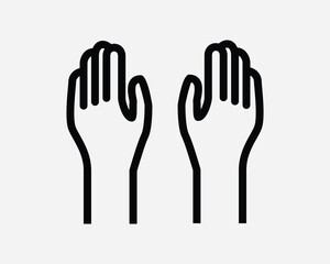 Two Hands Icon. 2 Arms Raise Up Praise Reach Out Fingers Palm Surrender. Black White Sign Symbol Outline Shape Artwork Graphic Clipart EPS Vector