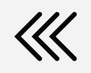 Triple Left Arrow Icon. Pointer Path Route Direction Navigation. Black White Road Traffic Sign Symbol Illustration Artwork Graphic Clipart EPS Vector