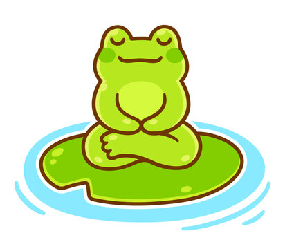 green frog meditating on lily pad clip art preview