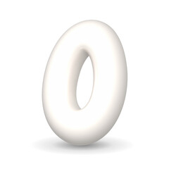 Glossy, glistening and luxury white balloon number Zero Nil. 3d realistic design element isolated on white background. For sales, anniversary, birthday cake.