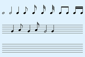 Musical note symbols and duration lengths of notes. Music math question. Musical note.