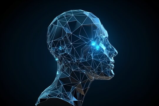 Silhouette of 3d low poly human head, ai generated, Generative AI