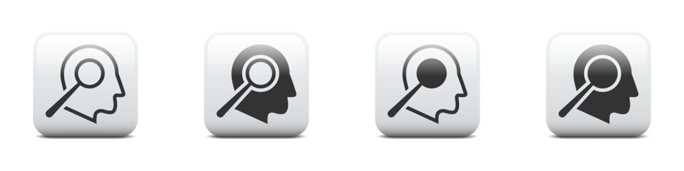 Head with magnifying glass icon. Brain search concept. Vector illustration.