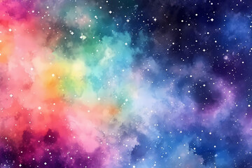 Obraz na płótnie Canvas Colorful purple and blue watercolor space background. View of universe with copy space. Nebula illustration.