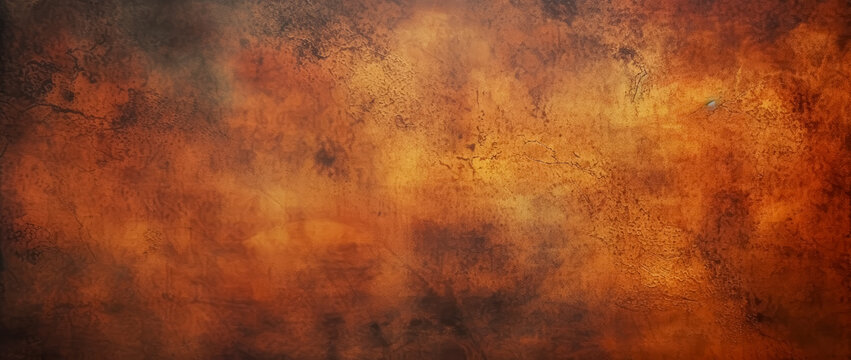 Metallic Orange grunge background with dark outlines, orange metal Halloween backdrop. 