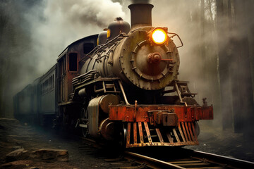 Naklejka premium Iconic Old-fashioned Steam Train. Generative AI