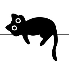 The black cat sleeps on the wall. Flat style vector illustration.
