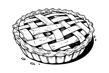 Apple pie hand drawn engraving style vector illustration