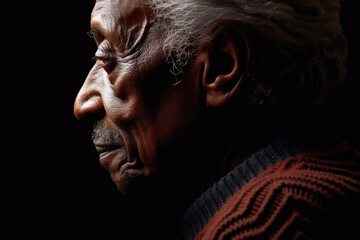 African Old Man in Profound Darkness. Generative AI