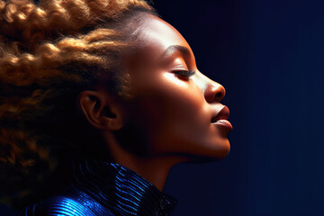 Dramatic Profile of an African Woman in the Darkness. Generative AI