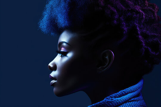 Dramatic Profile of an African Woman in the Shadows. Generative AI