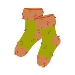 Green Socks Pair as Warm Autumn Clothes Vector Illustration