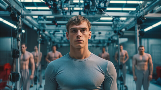 a robot or a man half a robot with mechanical technological body parts and upgrades, transhumanism cyborg and artificial intelligence,