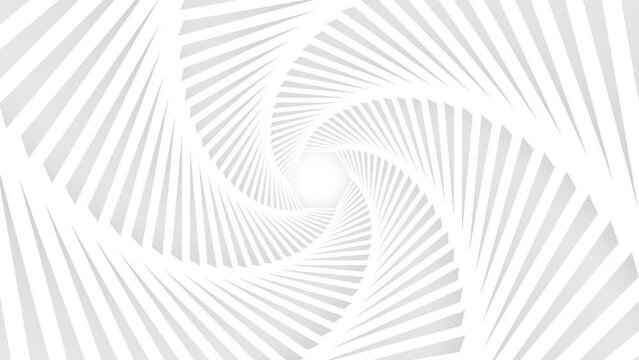 Grey white abstract background with spiral lines pattern rotation. Minimal design motion graphics. Seamless loop animation. 4K