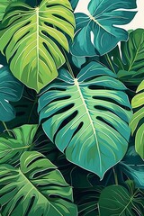 Illustration of Tropical Plants and Leaves on White Backgroun created with Generative AI technology