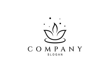 Lotus flower abstract illustration logo design with candle fire combination