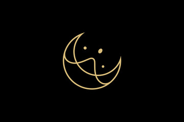 Crescent moon and waves simple line style logo