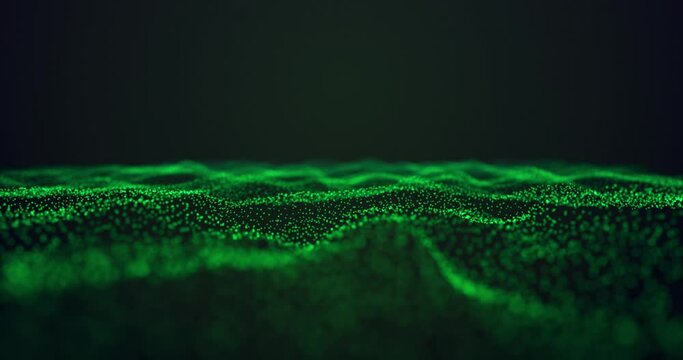 Abstract footage with wavy green particles. Depth of field effect, blur effect, loop possible.