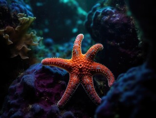 Glowing Starfish in Underwater Cave