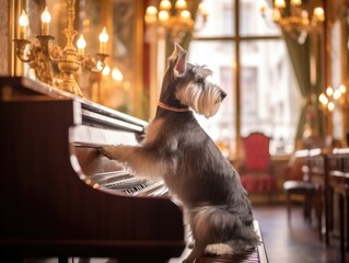 Piano-Playing Schnauzer in Parisian Cafe