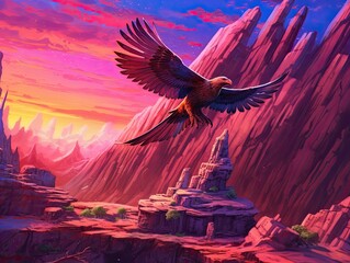 Leap of the Microraptor: A Rainbow Planets Otherworldly Landscape