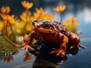 Fototapeta premium Graceful Fire-Bellied Toad on Lily Pad
