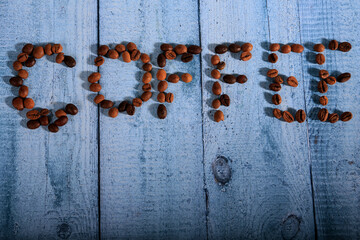 coffee beans on wood background