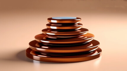 Three dimensional render of two brown glossy rings. Generative Ai