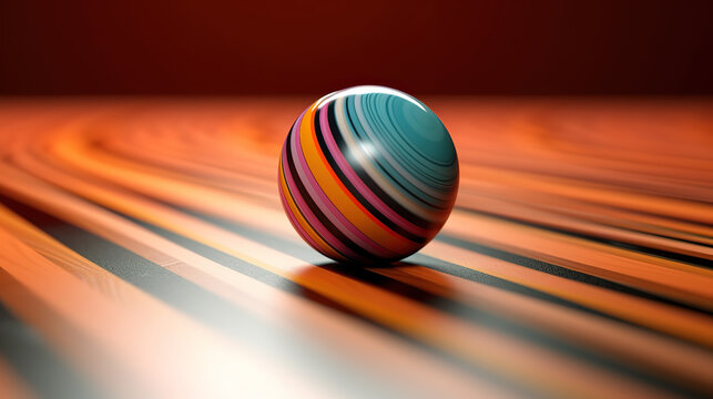 Three dimensional render of small sphere bouncing along wavy line. Generative Ai