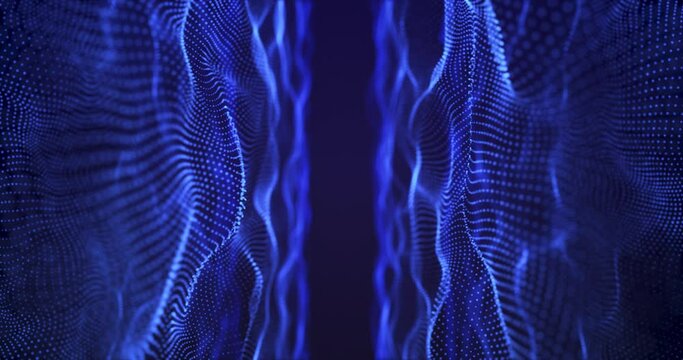 Abstract digital particle wave and light abstract background. Depth of field effect, blur effect, loop possible.