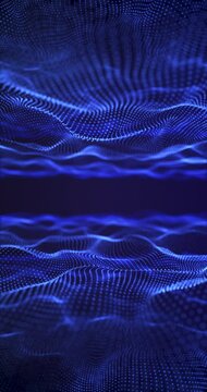 Abstract digital particle wave and light abstract background. Depth of field effect, blur effect, loop possible. vertical video.