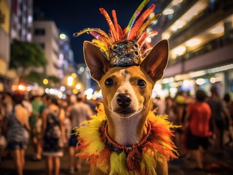 Bongo-playing Portuguese Podengo in Rio Carnival