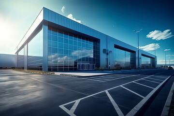 Modern logistics warehouse building structure. AI technology generated image