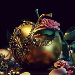 gold apple with inlaid jewels
