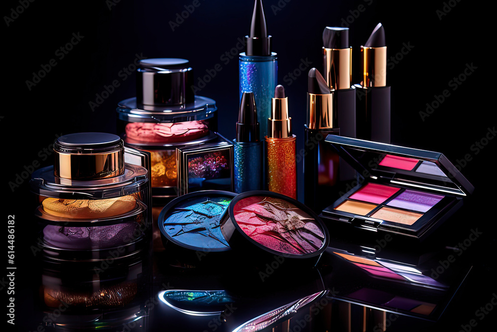 Wall mural makeup series products. ai technology generated image