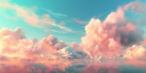 Pink clouds on sky background, generative ai