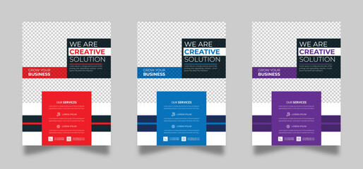 Blue, orange, red, and yellow colors are used in the design of a corporate business flyer template. marketing, a business plan, advertising, publicity, and a cover page. fresh flyer set for digital ma
