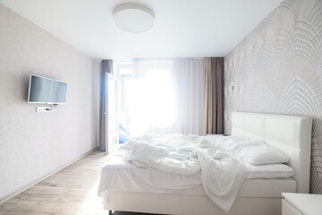 bright bedroom interior hotel, white background home