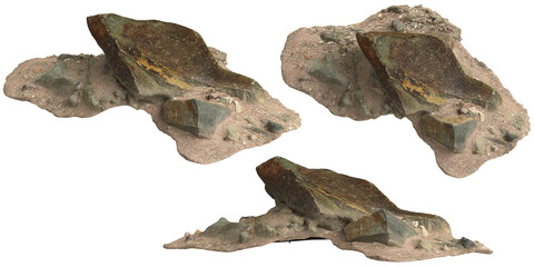 3d illustration of rocks on gravel shelf isolated on transparent background