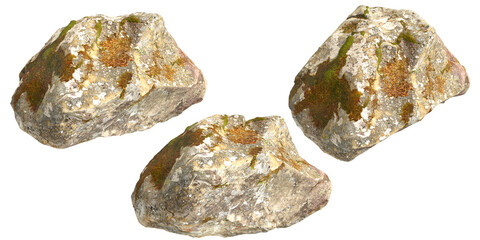 3d illustration of single rocks isolated on transparent background