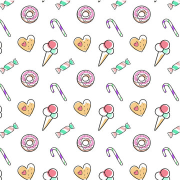 Pattern with sweets on a white background