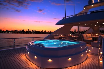 A close - up photo of the yacht's jacuzzi, showcasing its elegant design and inviting atmosphere. Generative AI - obrazy, fototapety, plakaty