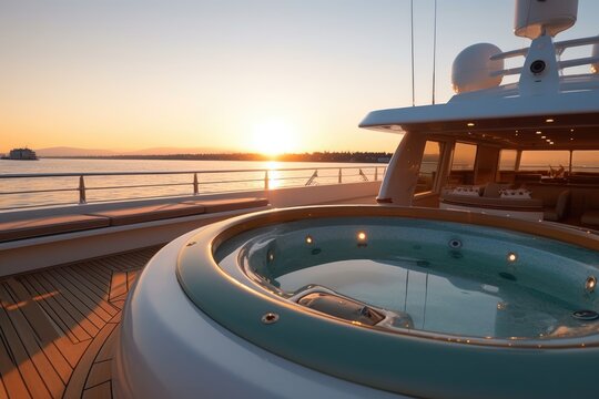 A close - up photo of the yacht's jacuzzi, showcasing its elegant design and inviting atmosphere. Generative AI