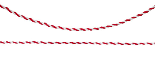 Twine rope isolated,christmas holiday decor.Thread white and red color.